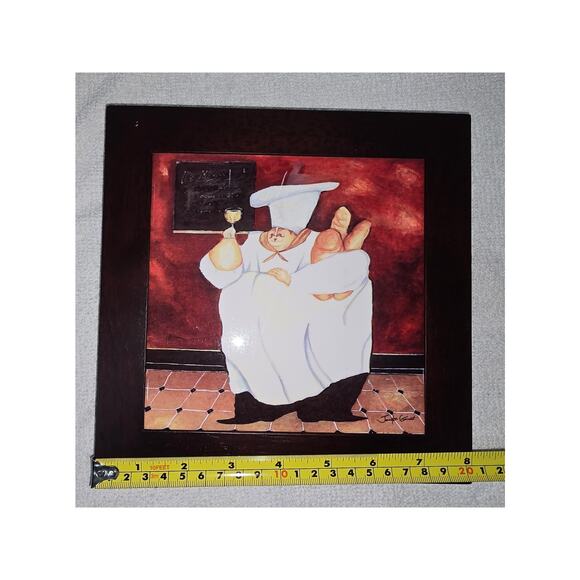 Jennifer Garant “Fat Chef” Framed Ceramic Tile Trivet / Wall Hanging - Picture 8 of 9